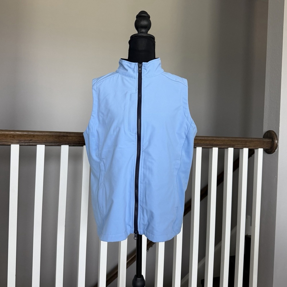 Renwick Womens Performance Full Zip Golf Vest Blue Large Preppy Athleisure Logo